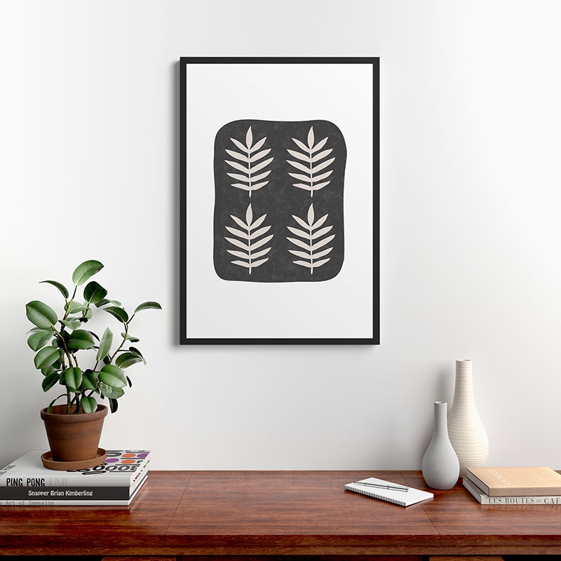 Palm Pattern Black Cream by Pauline Stanley - Framed Art Print Modern Black 24" x 36" - Image 1