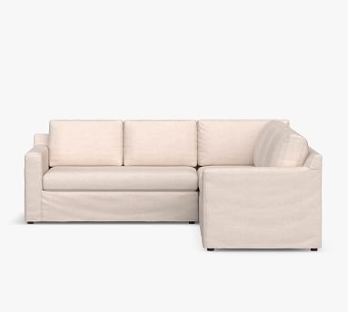 Shasta Square Arm Slipcovered 3-Piece L-Shaped Corner Sectional, Polyester Wrapped Cushions, Performance Heathered Basketweave Dove - Image 1