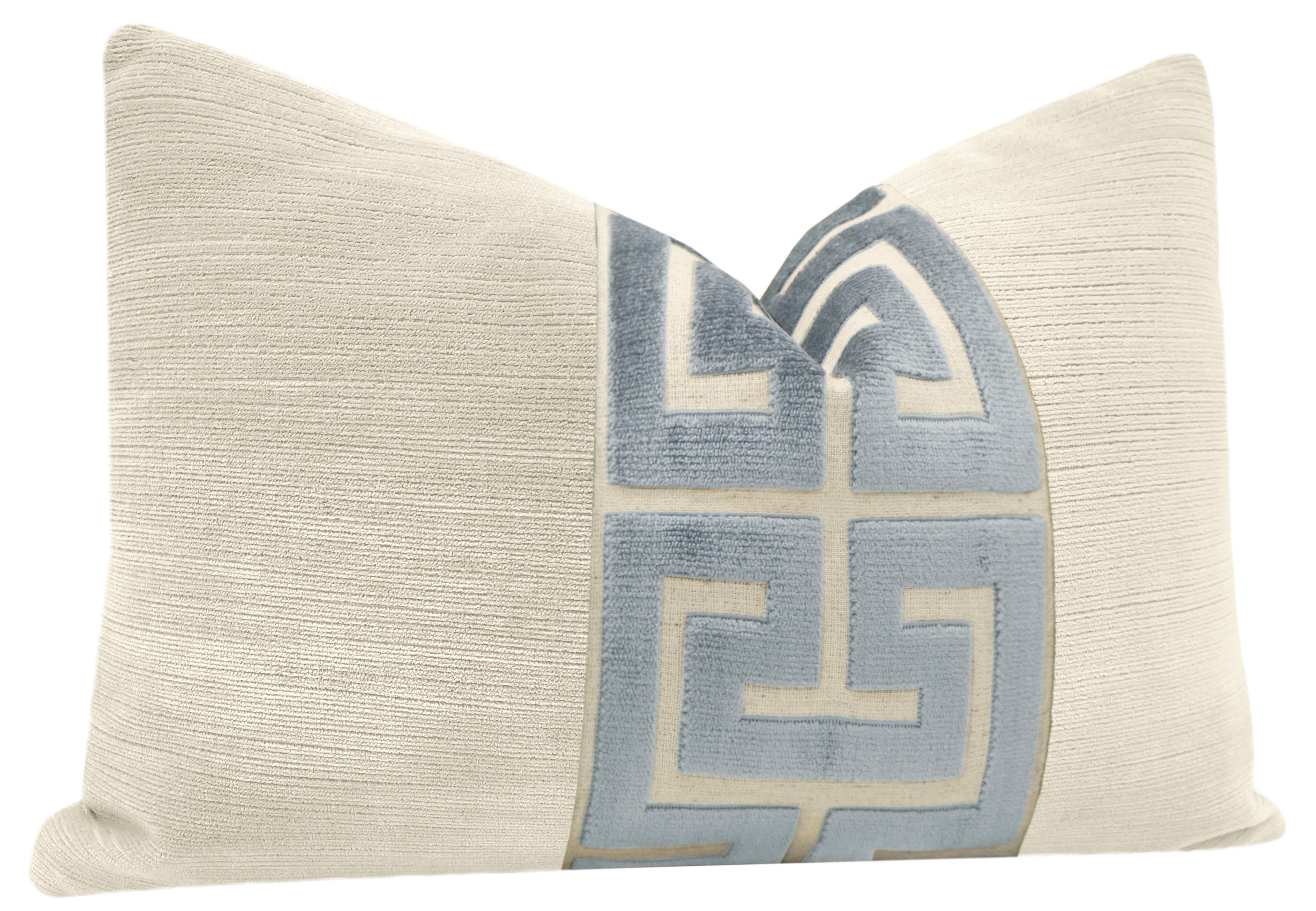 THE LITTLE LUMBAR :: STRIE VELVET // CASHMERE + DELFT GREEK TRIM - LITTLE LUMBAR 12" X 18" - Image 1