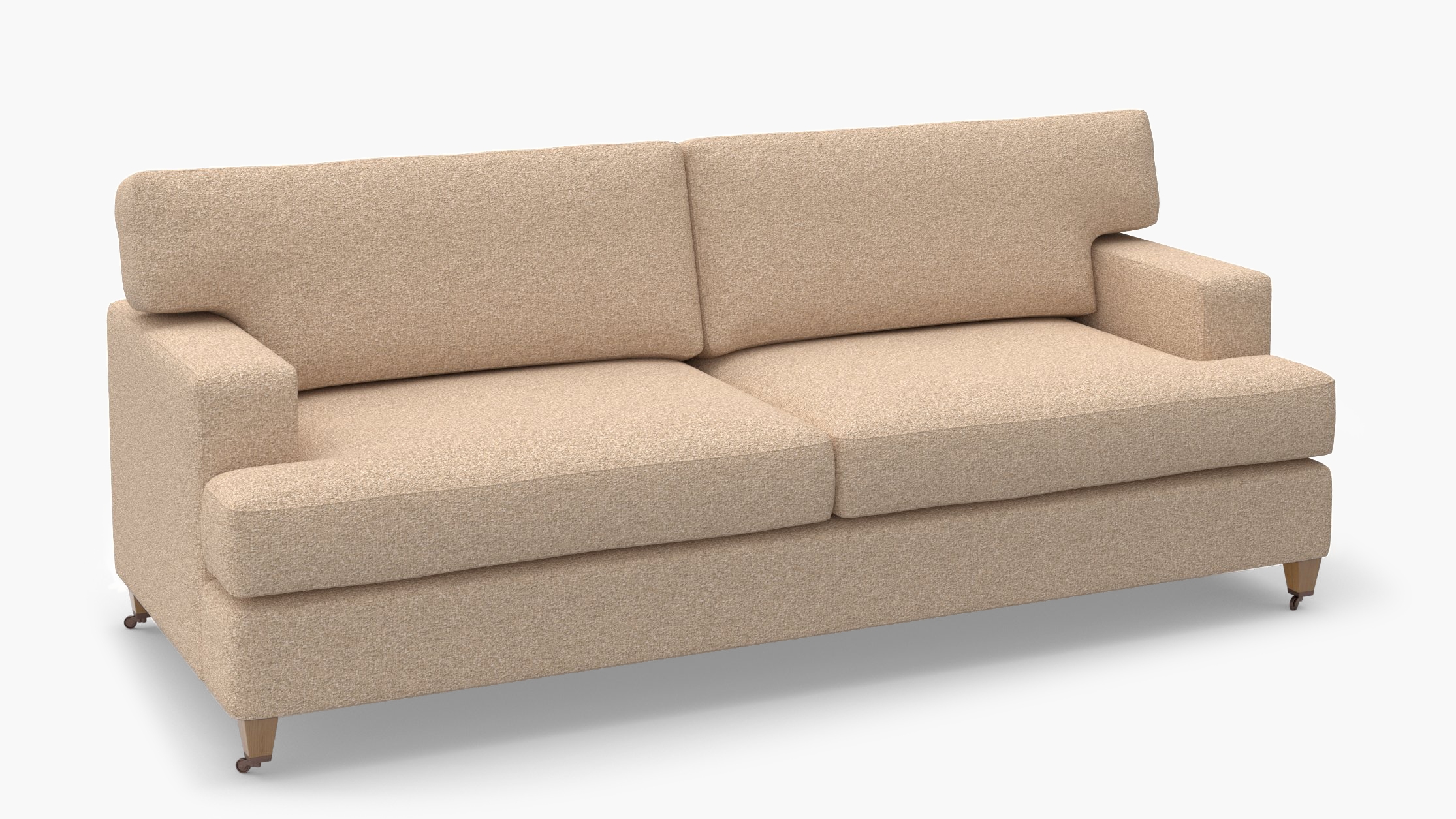 Classic Sofa, Buff Boucle, Natural with Antique Brass Caster - Image 1