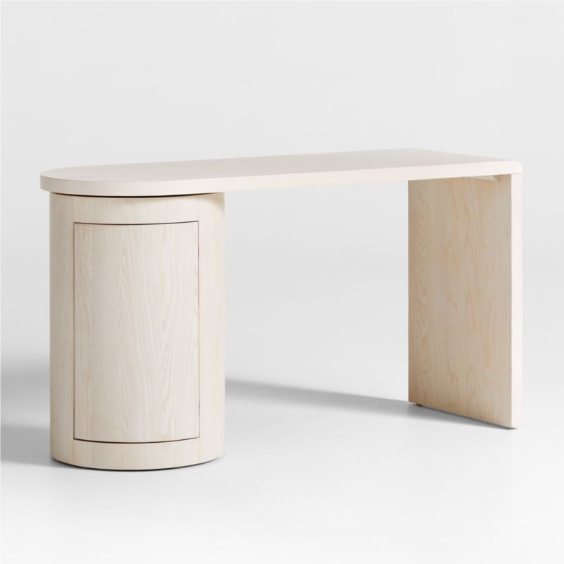 Twist 52" Whitewashed Ash Wood Rotating Small Desk with Storage - Image 2