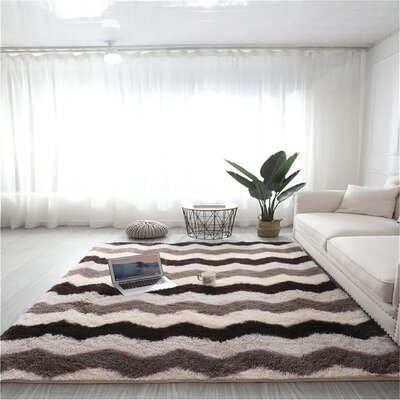 Fluffy Bedroom Rugs Shaggy Geometric Design Area Rug Wave Pattern 31.5*78.74 Inch - Image 0