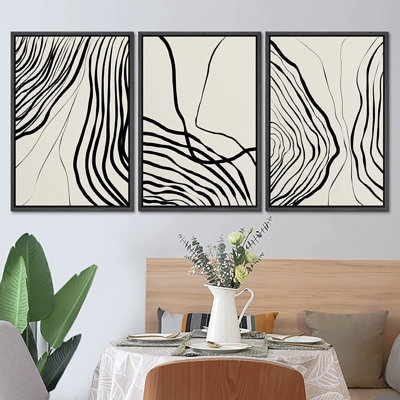 SIGNLEADER Framed Canvas Print Wall Art Set Duotone Spiral Circle Geometric Ring Collage Abstract Shapes Illustrations Modern Art Boho Decorative For Living Room, Bedroom, Office -2204-M03 Black - Image 0