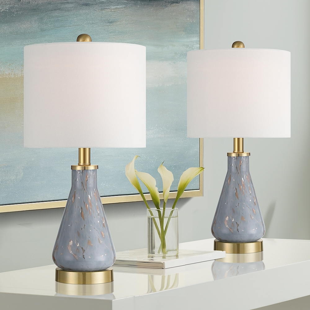 360 Lighting Alexia 20" Gold and Blue Glass Table Lamps Set of 2 - Image 0