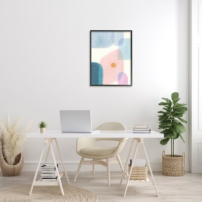 Pastel Geometric Shape Abstraction Soft Blue Pink Yellow XXL White Framed Giclee Texturized Art By Danhui Nai - Image 1
