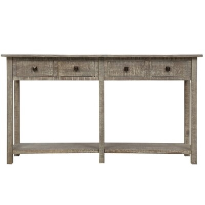 Rustic Brushed Texture Entryway Table Console Table With Drawers And Bottom Shelf For Living Room (Grey Wash) - Image 0
