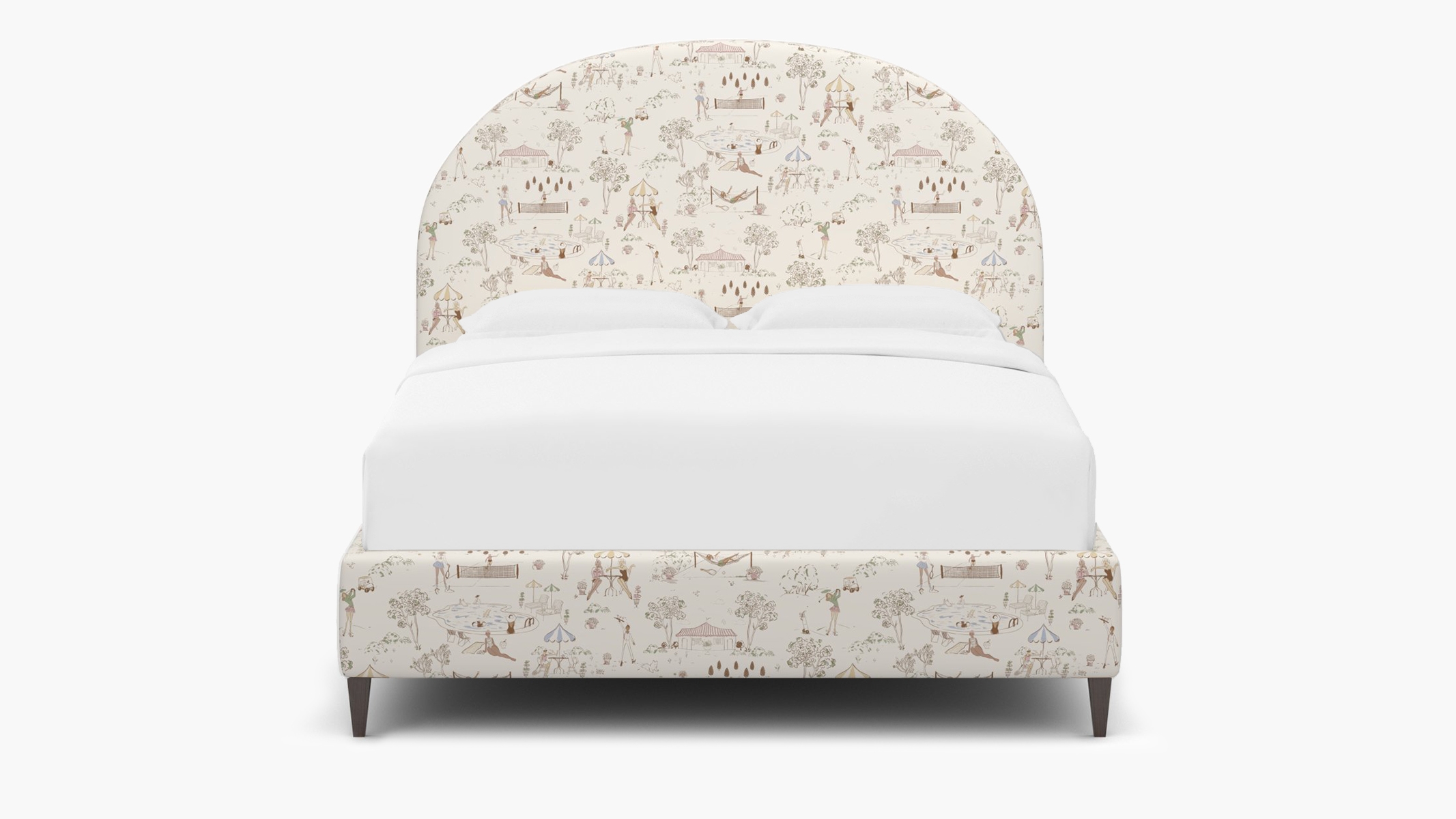 Demilune Bed, Multi Country Club Toile, Espresso Square Tapered Leg, Twin - Image 0