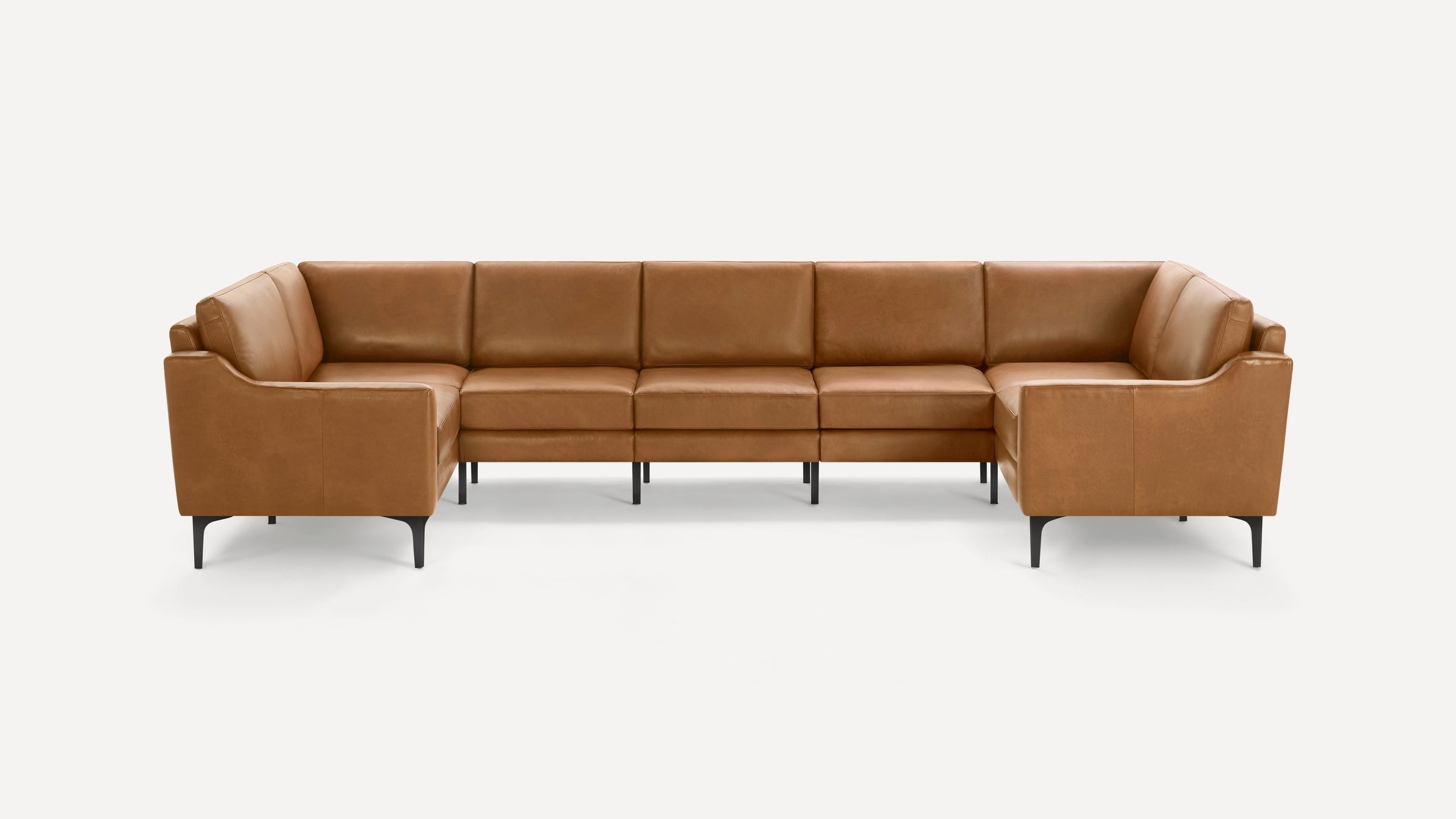 Nomad Leather 7-Seat U Sectional - Camel - Top Grain Leather / Black - Metal / Slope - Image 0