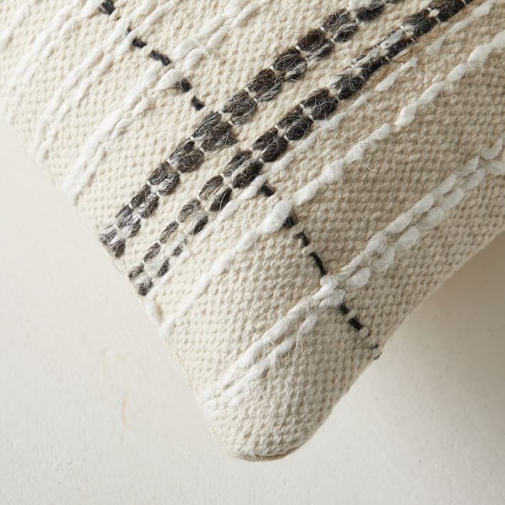 Mixed Border Stripe Lumbar Pillow Cover, 12"x21", White - Image 2