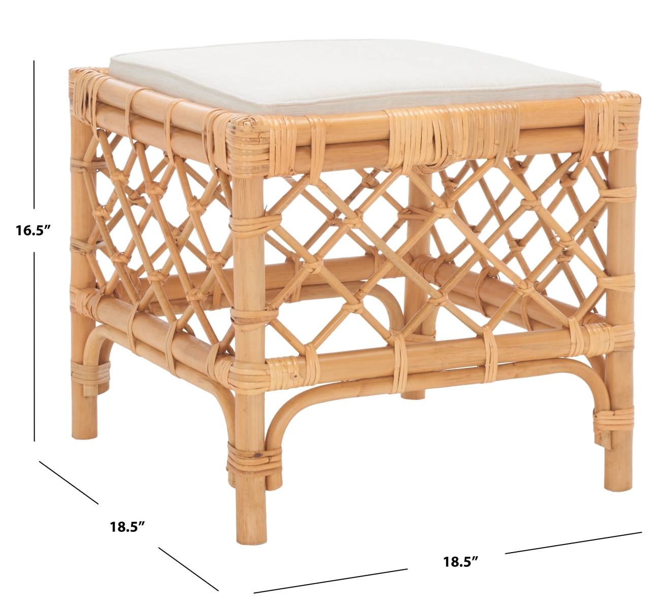 Larroux Rattan Ottoman W/ Cushion - Honey / White - Safavieh - Image 7