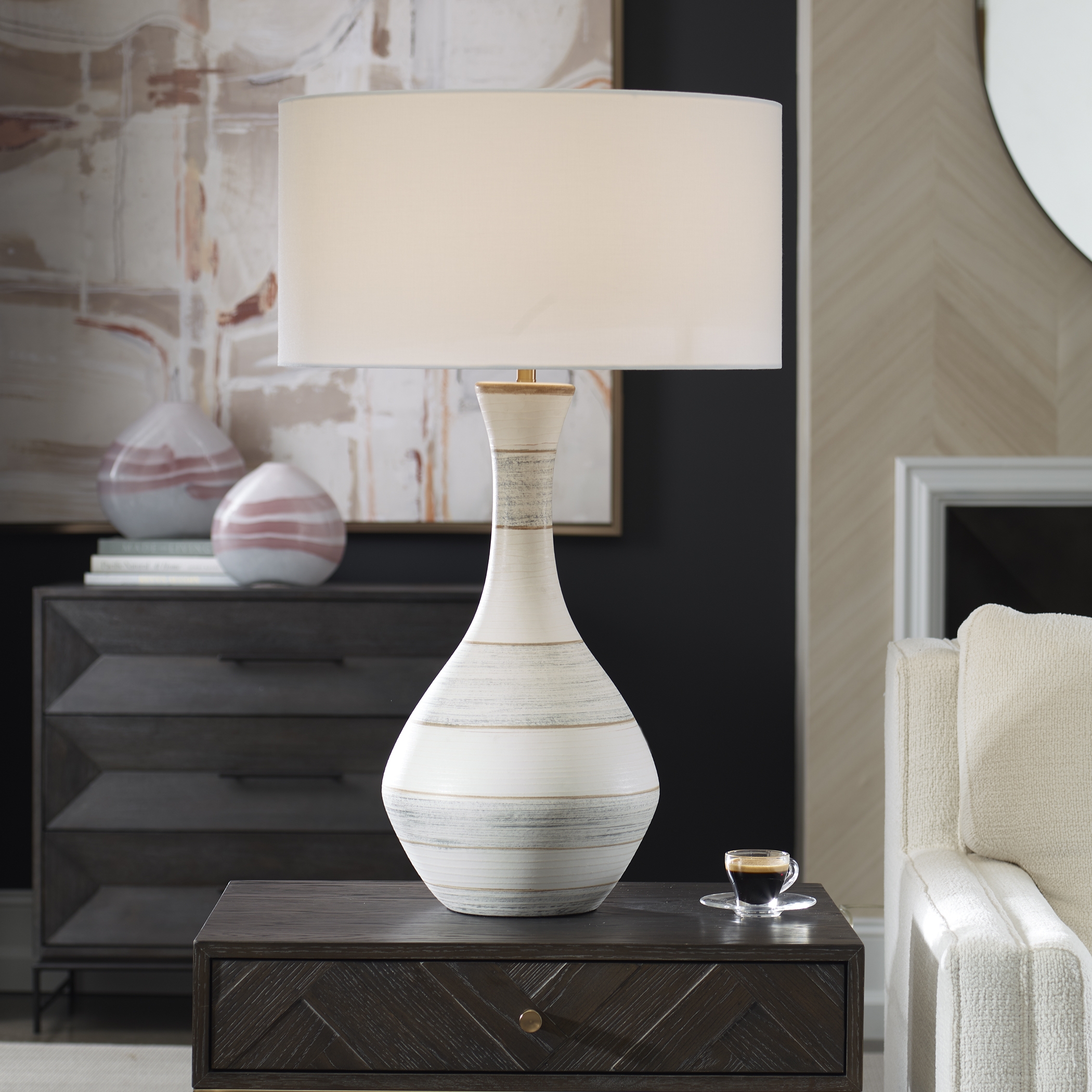 Potter Striped Ivory Blue Table Lamp - Image 1