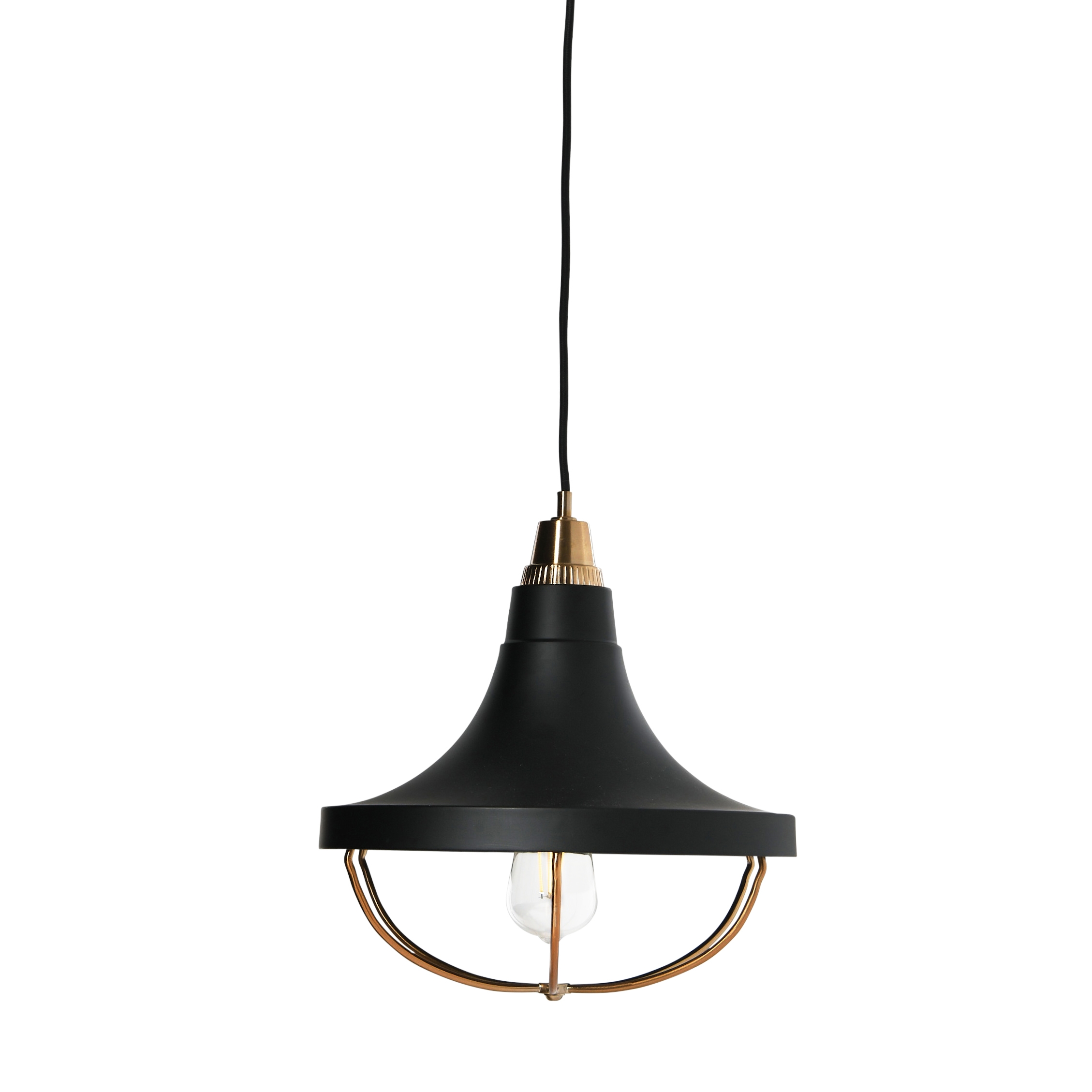 Robert Stevenson Lighting Presley - Caged Trumpet Metal Ceiling Light, Brushed Brass and Matte Black - Image 0