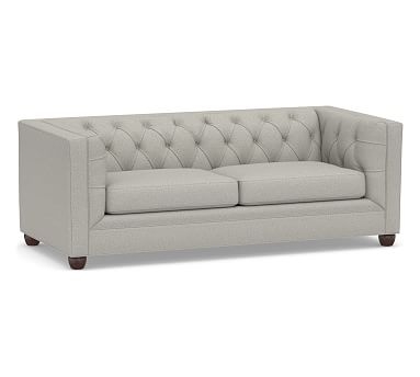 Chesterfield Square Arm Upholstered Sofa 83.5", Polyester Wrapped Cushions, Performance Boucle Pebble - Image 0