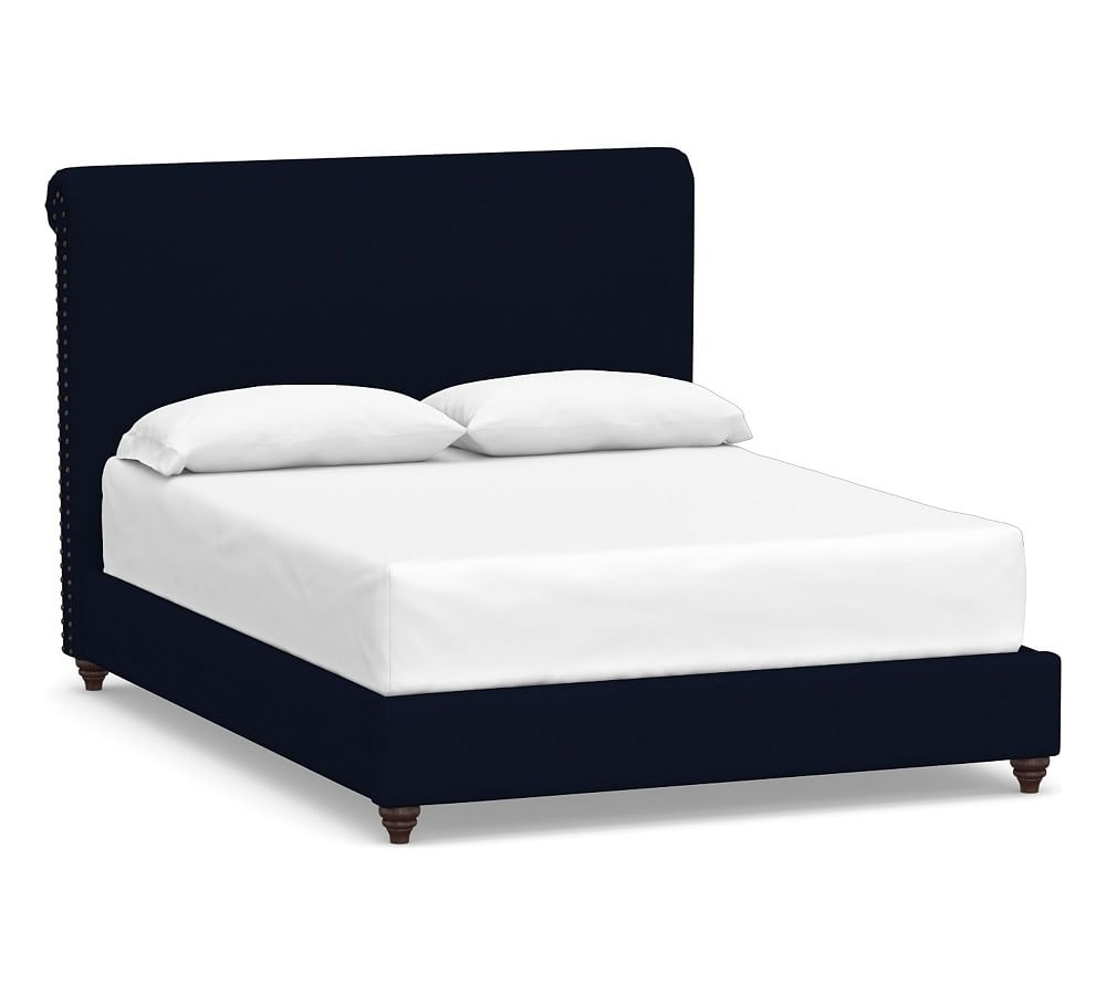 Chesterfield Non-Tufted Upholstered Bed, California King, Performance Everydaylinen(TM) Navy - Image 0