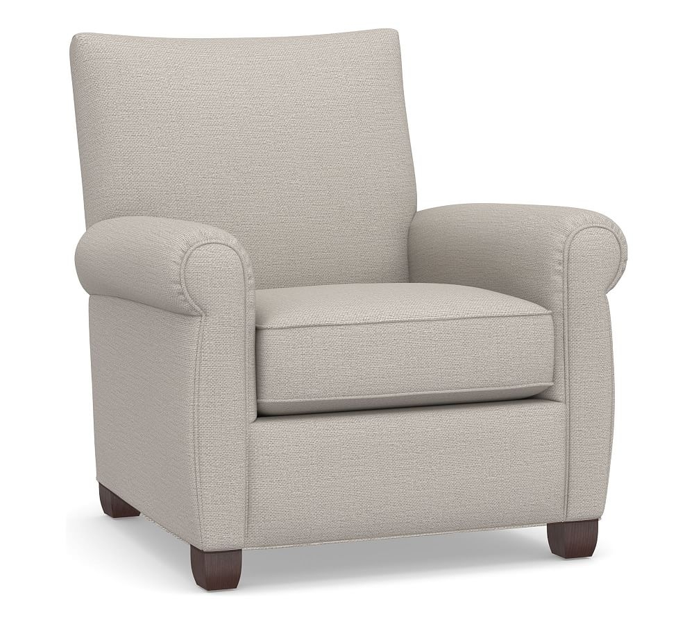 Grayson Roll Arm Upholstered Armchair, Polyester Wrapped Cushions, Chunky Basketweave Stone - Image 0