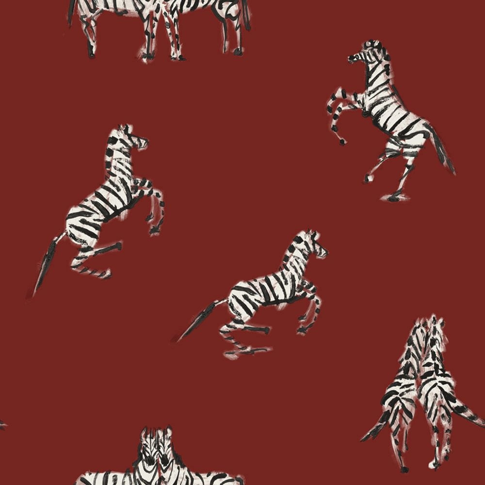 Zebras Wallpaper, Love Red, 28 sq ft - Image 0