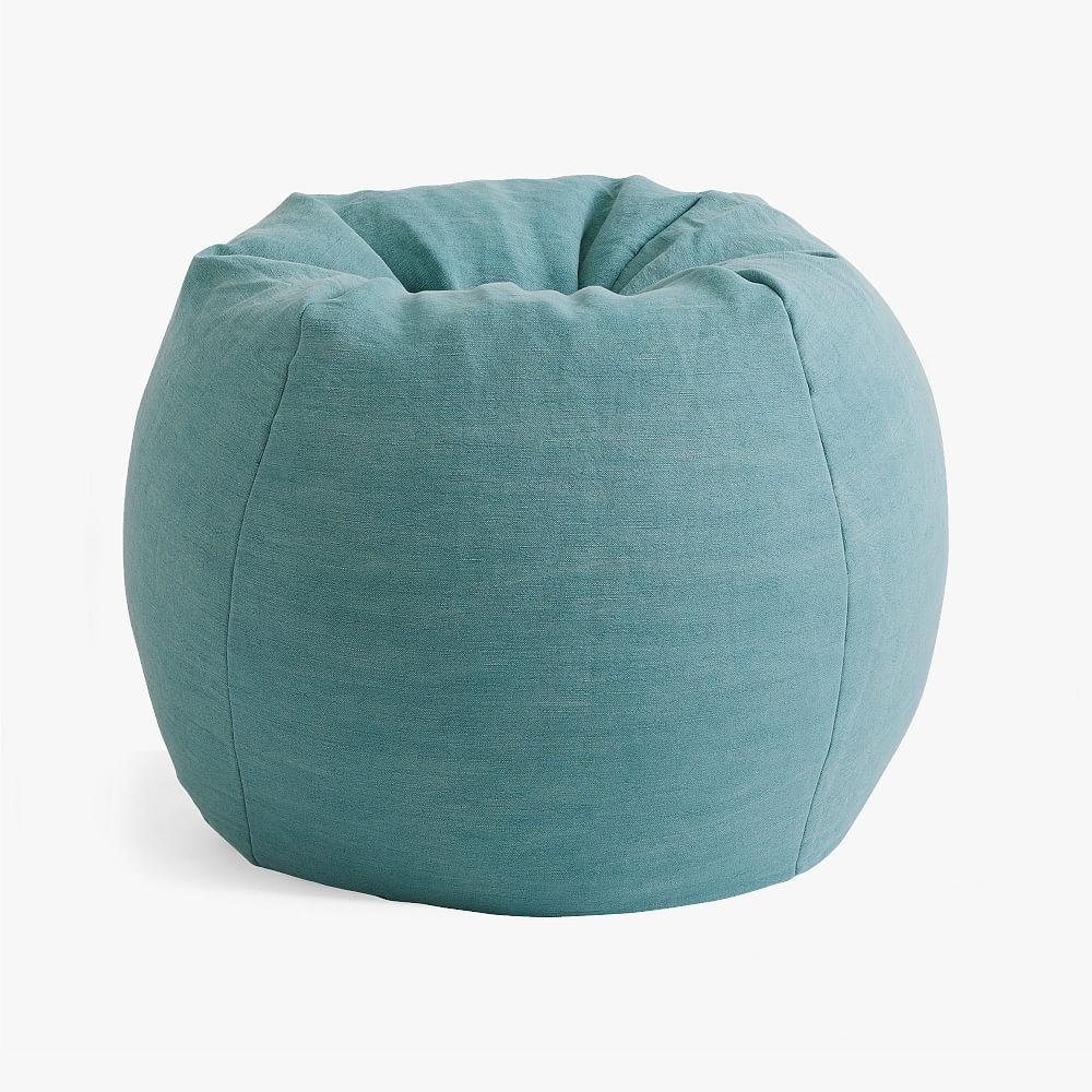 Jute Cotton Blend Dusty Turquoise Bean Bag Chair Slipcover + Insert, Large - Image 0