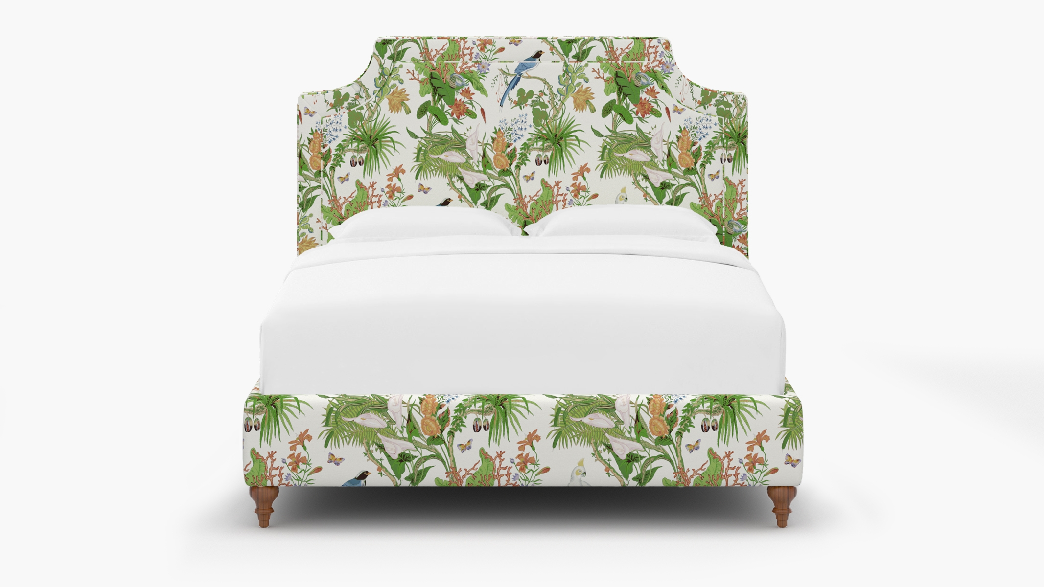 Deco Bed, White Cinque Terra, Walnut Traditional Turned Leg, Full - Image 0