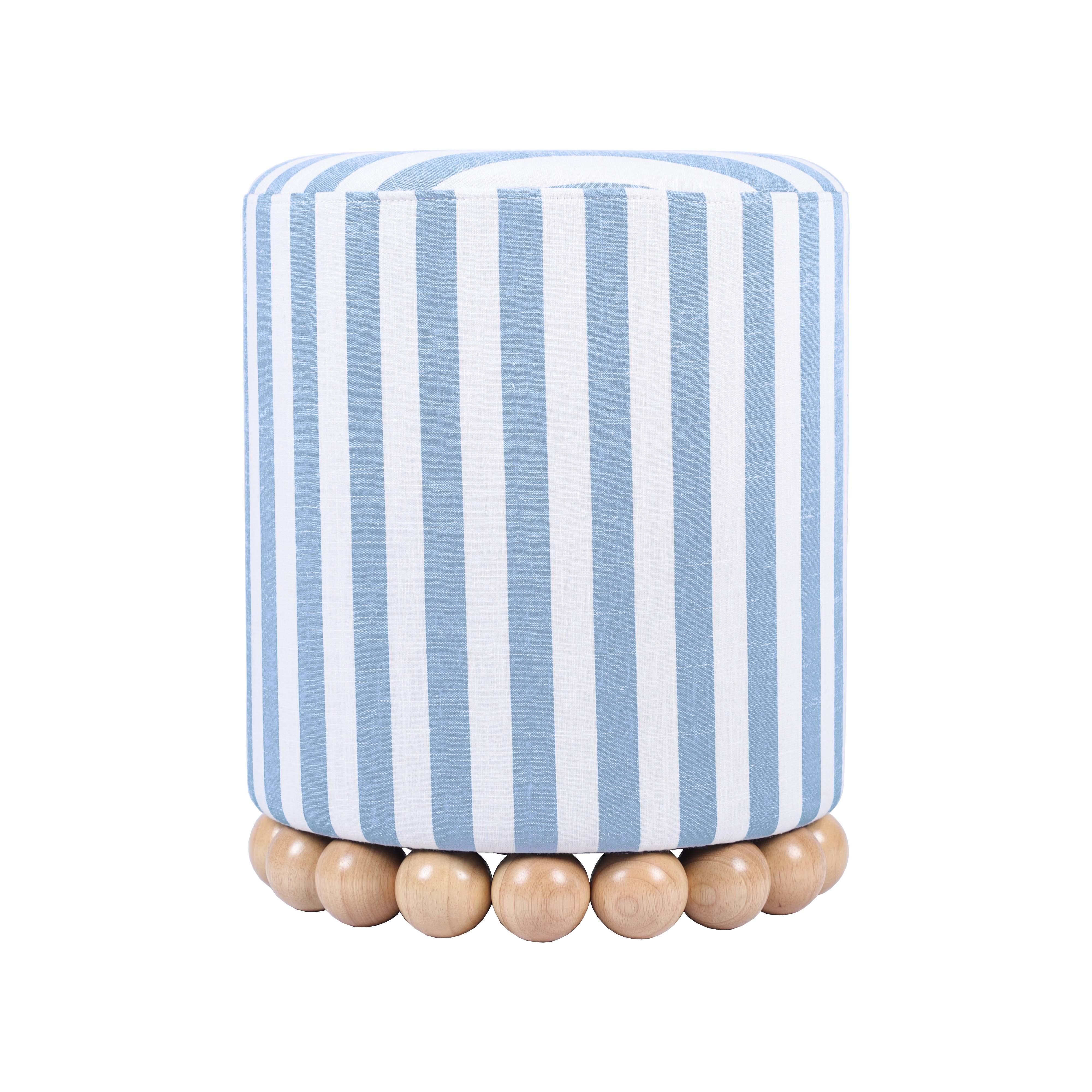 Dex Pastel Blue Striped Linen Ottoman - Image 2