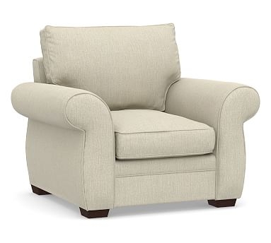 Pearce Roll Arm Upholstered Armchair, Down Blend Wrapped Cushions, Chenille Basketweave Oatmeal - Image 0