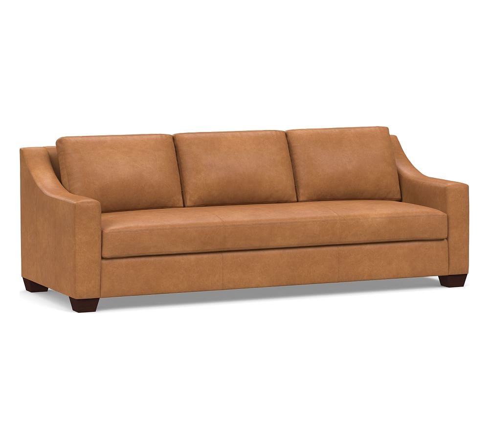 York Slope Arm Leather Grand Sofa 95" with Bench Cushion, Polyester Wrapped Cushions, Churchfield Camel - Image 0