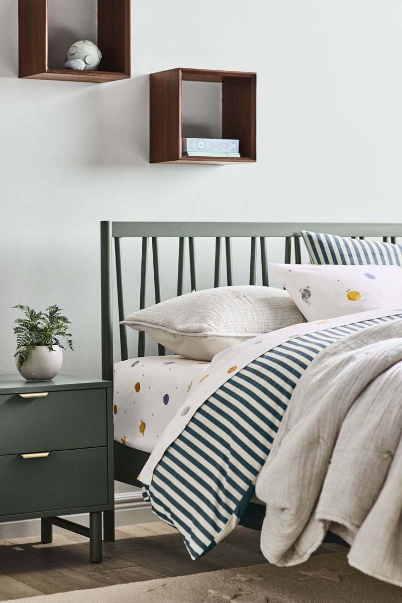 Classic Laurel Green Wood 2-Drawer Kids Nightstand - Image 1