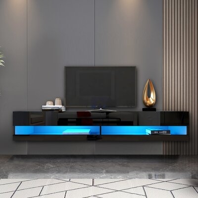 Wall Mounted Floating 80" TV Stand With 20 Color Leds, Modern TV Stand, Wood Media Storage Console - Image 0
