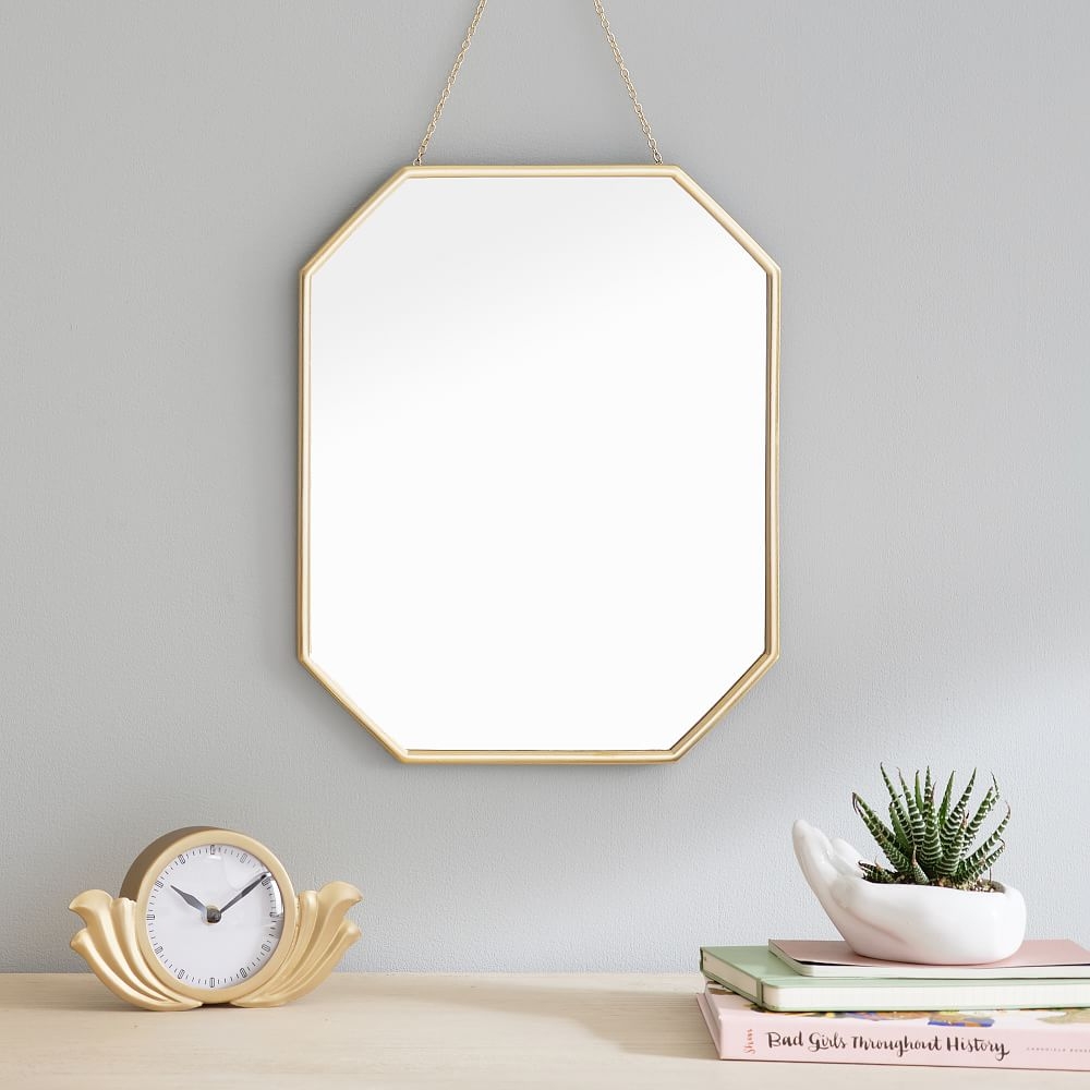 Metal Framed Hanging Mirror, Hexagon, Tuscan Gold - Image 0