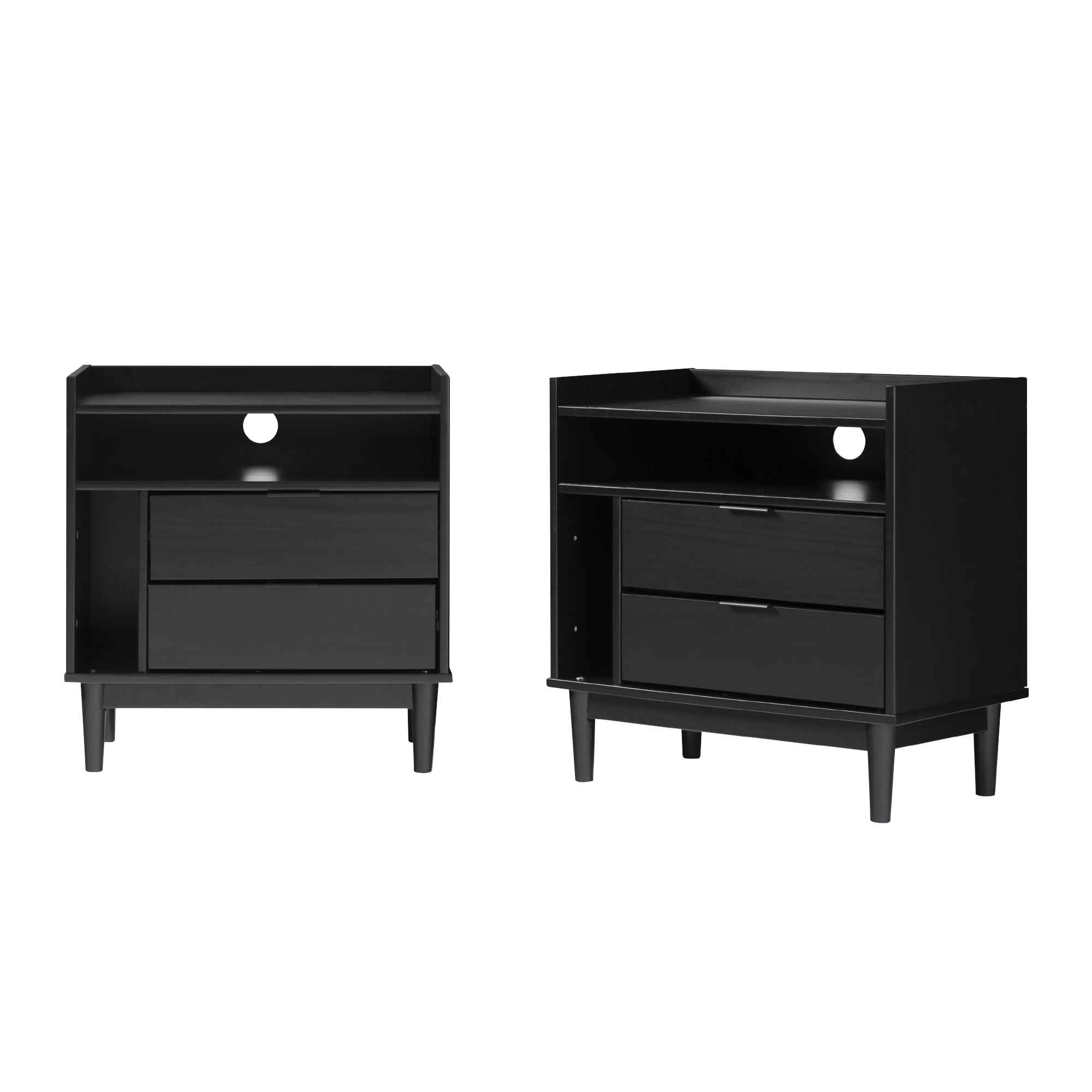 25" Solid Wood 2-Drawer Night Stand with Gallery - 2PK - Black - Image 5