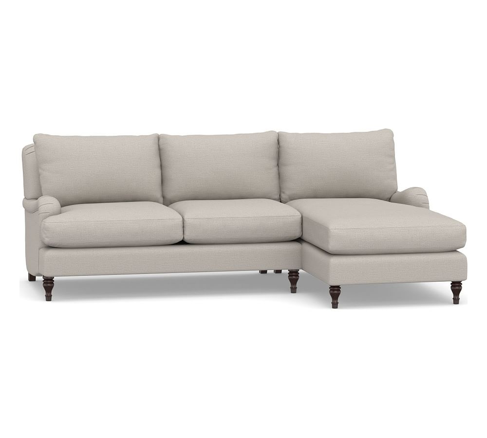 Carlisle English Arm Upholstered Left Arm Loveseat with Chaise Sectional, Down Blend Wrapped Cushions, Chunky Basketweave Stone - Image 0