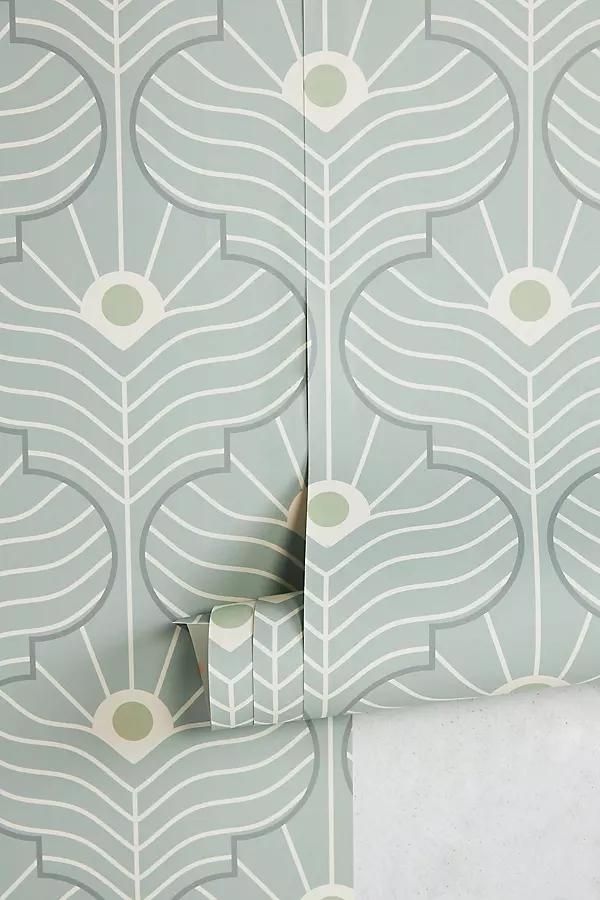 Moroccan Peacock Powder Ash Geometric Wallpaper - Image 0