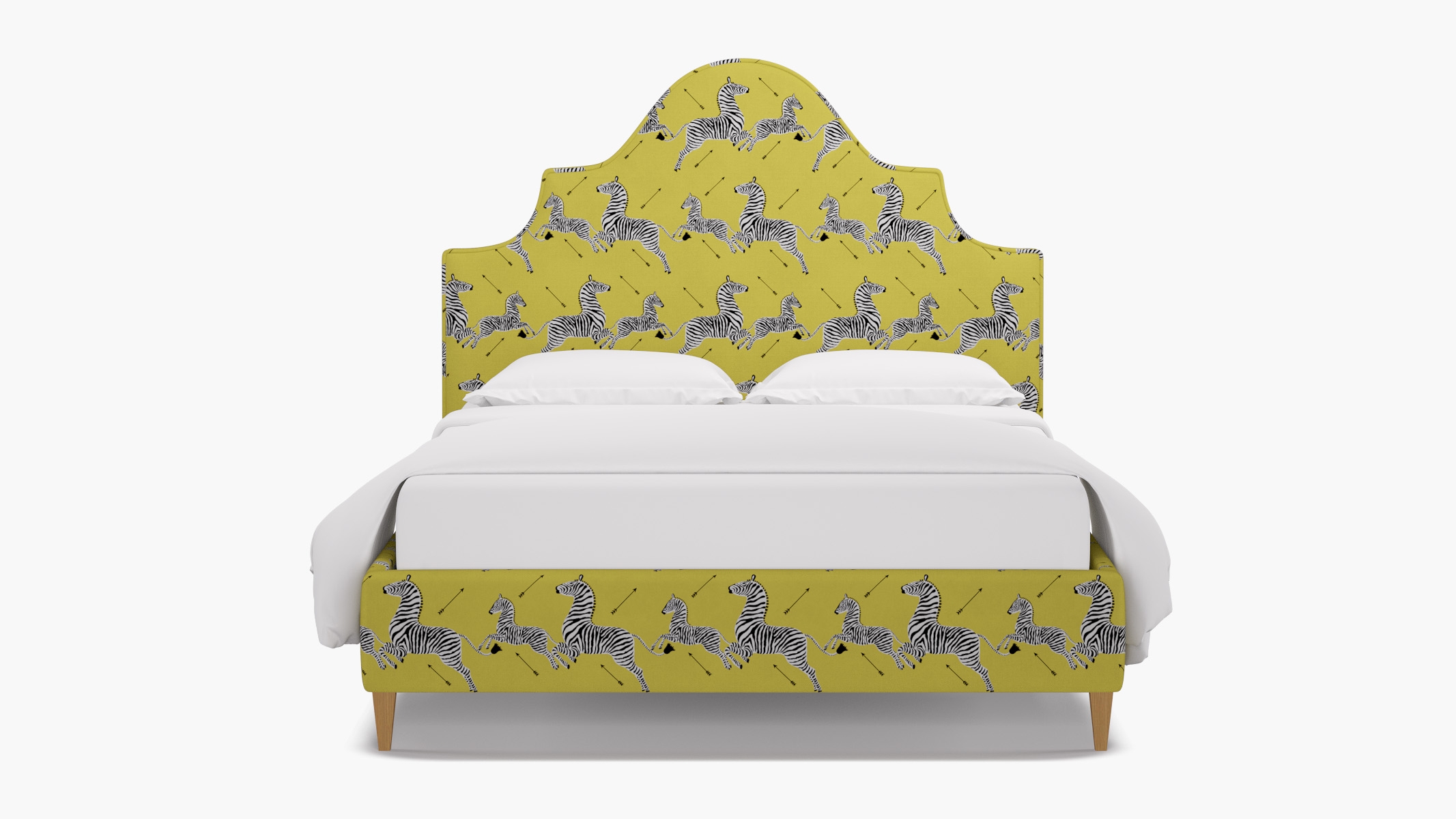 Statement Bed, Yellow Zebra, Natural Square Tapered Leg, King - Image 0