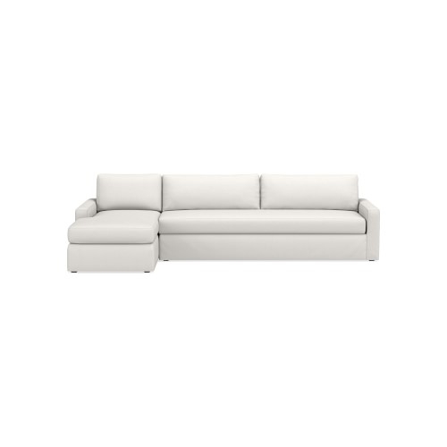 Ghent Square Arm Slipcovered Left 2-Piece L-Shape Sofa with Chaise, Standard Cushion, Performance Slub Weave, White - Image 0