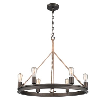 Vandervoort 6 - Light Candle Style Wagon Wheel Chandelier with Rope Accents - Image 0