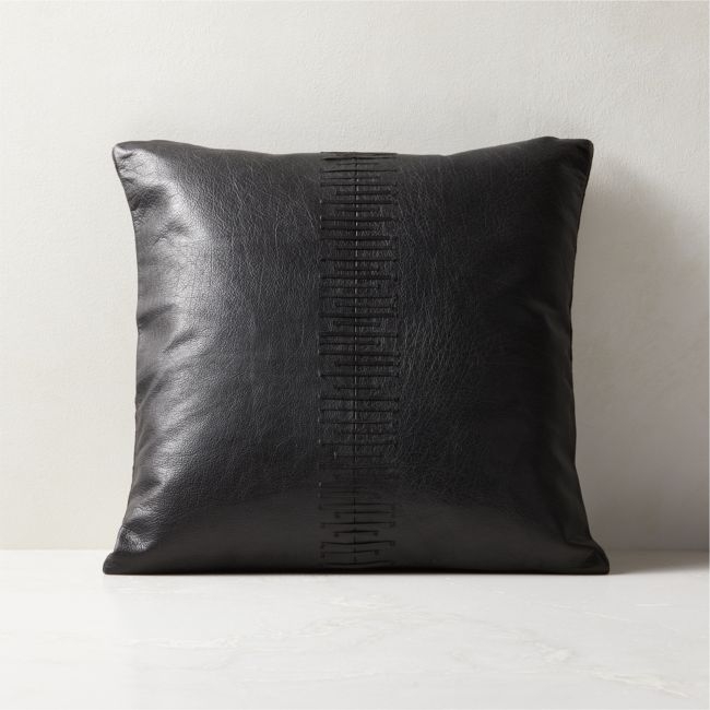 Tack Black Leather Throw Pillow with Down-Alternative Insert 18" - Image 0