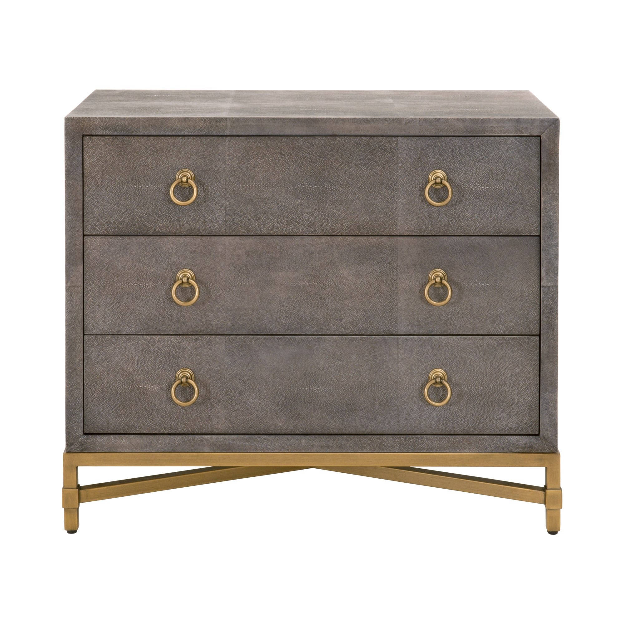 Colette Shagreen 3-Drawer Nightstand, Gray & Gold - Image 0