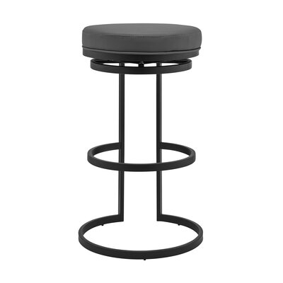 Vander 26" Gray Faux Leather And Black Metal Swivel Bar Stool - Image 0