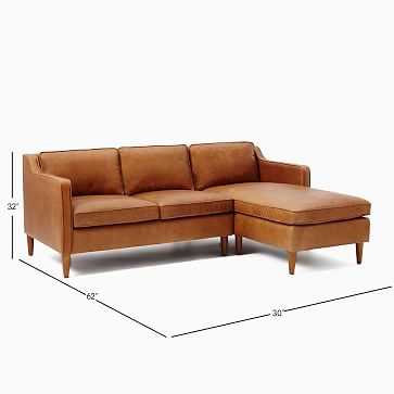 Hamilton 93" Right 2-Piece Chaise Sectional, Charme Leather, Cigar, Almond - Image 2