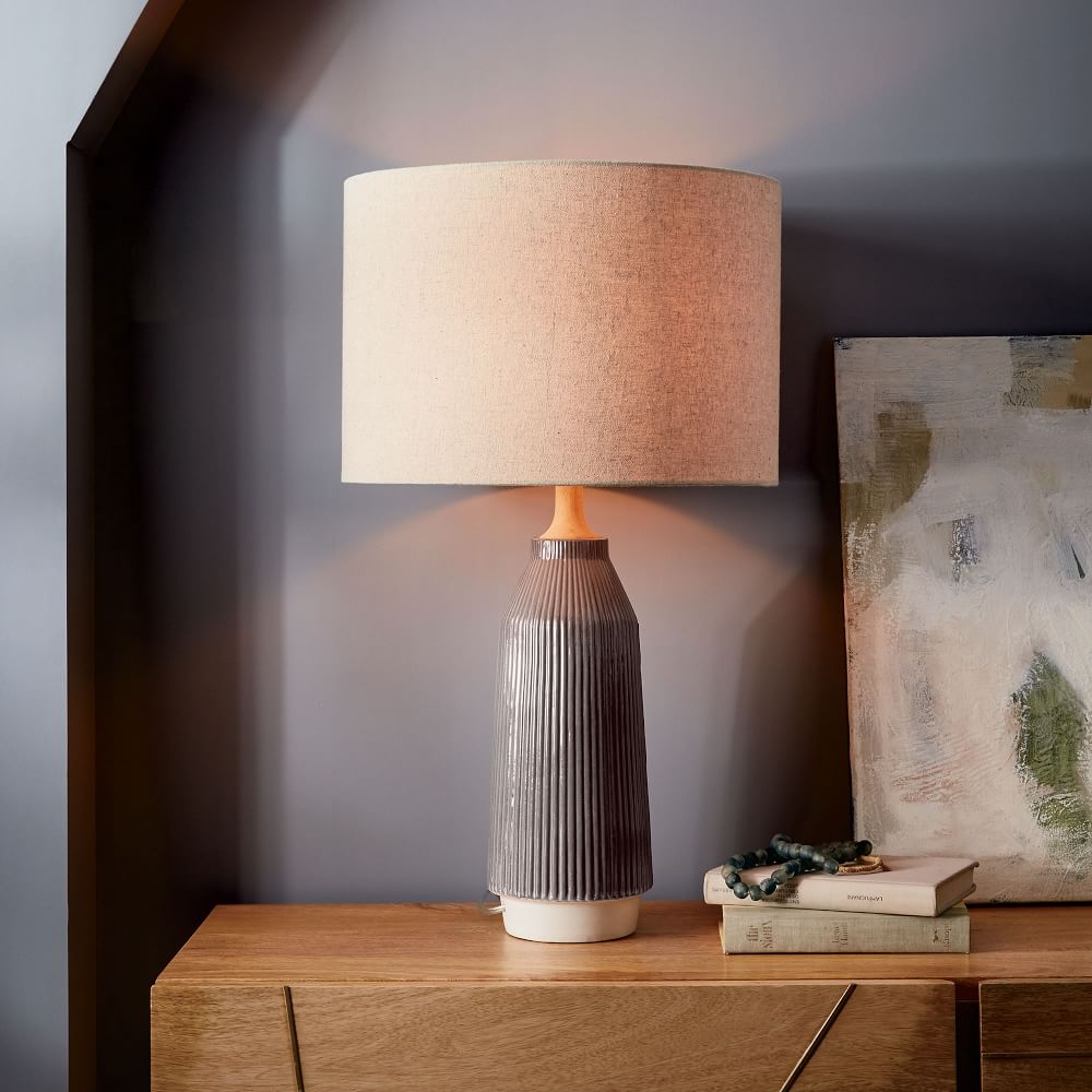 Roar + Rabbit Ceramic Table Lamp, Warm Gray, Tall + Narrow, Set of 2 - Image 0