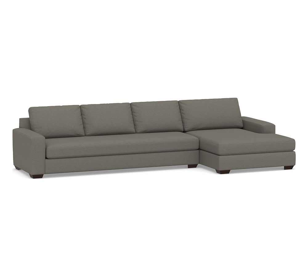 Big Sur Square Arm Upholstered Left Arm Grand Sofa with Double Chaise Sectional and Bench Cushion, Down Blend Wrapped Cushions, Chunky Basketweave Metal - Image 0
