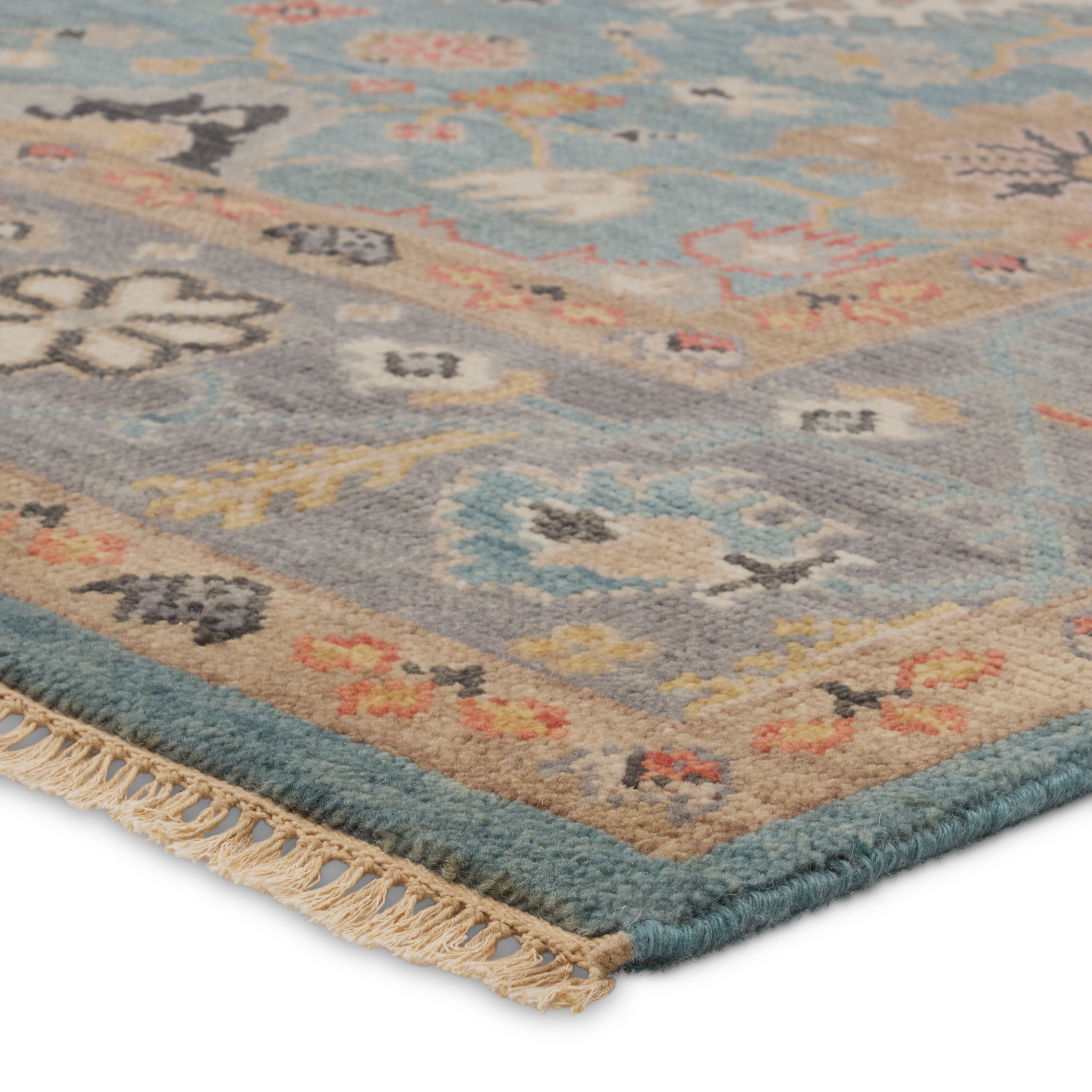 Aloft EVE03 Handknotted Floral Blue and Pink Area Rug (6'x9') - Image 1