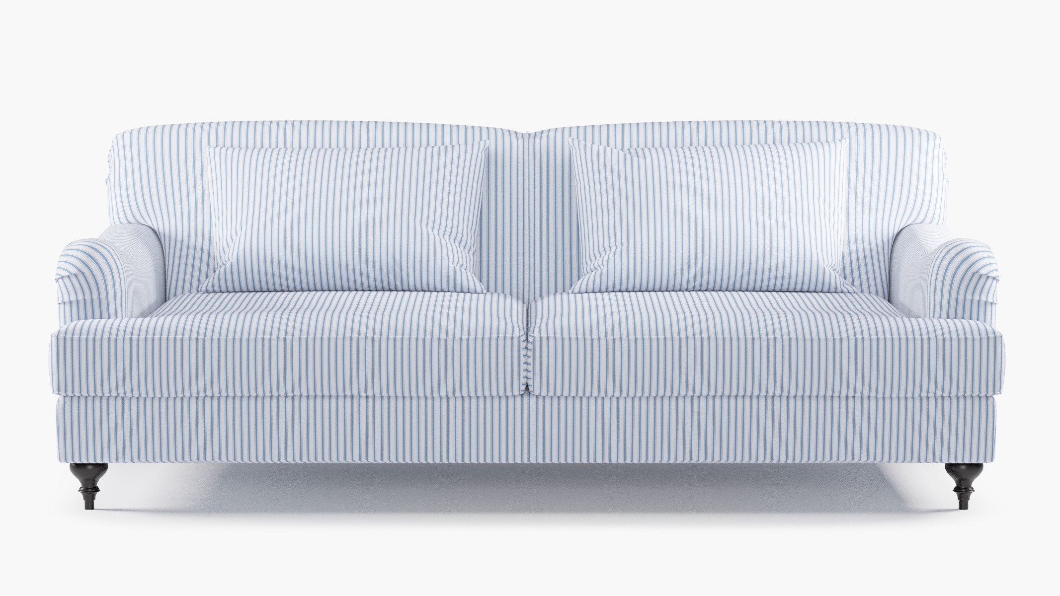 English Roll Arm Sofa, Cornflower Classic Ticking Stripe, Espresso - Image 0