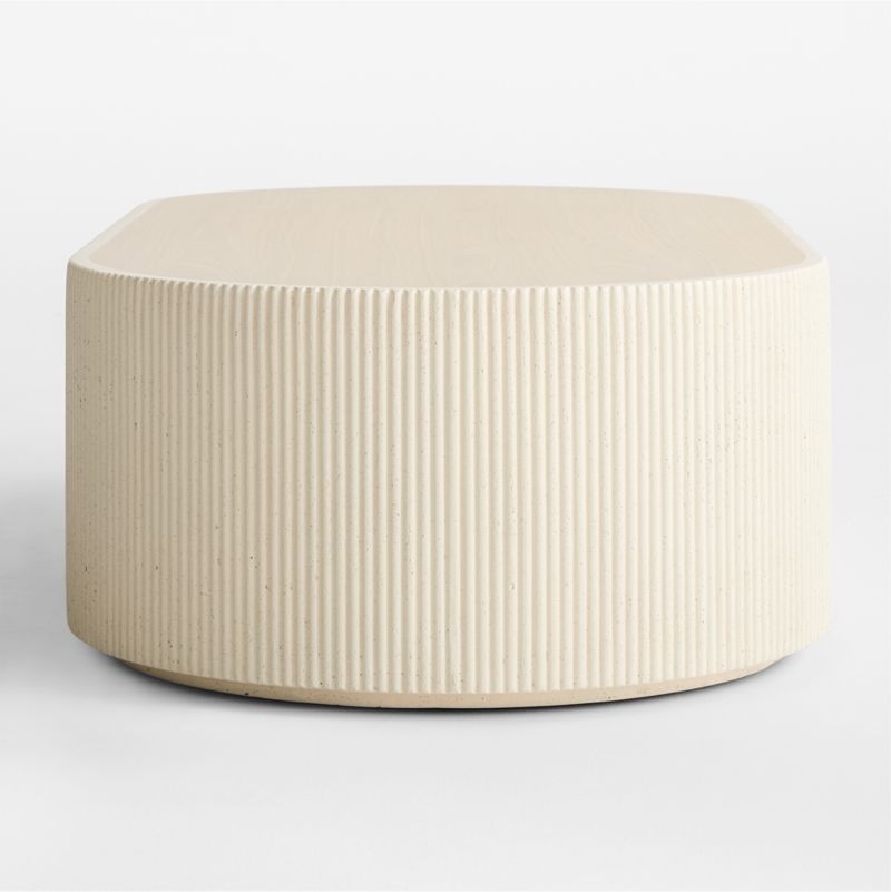 Kahn Cream Ribbed Concrete and Oak Wood 62" Oval Coffee Table - Image 2