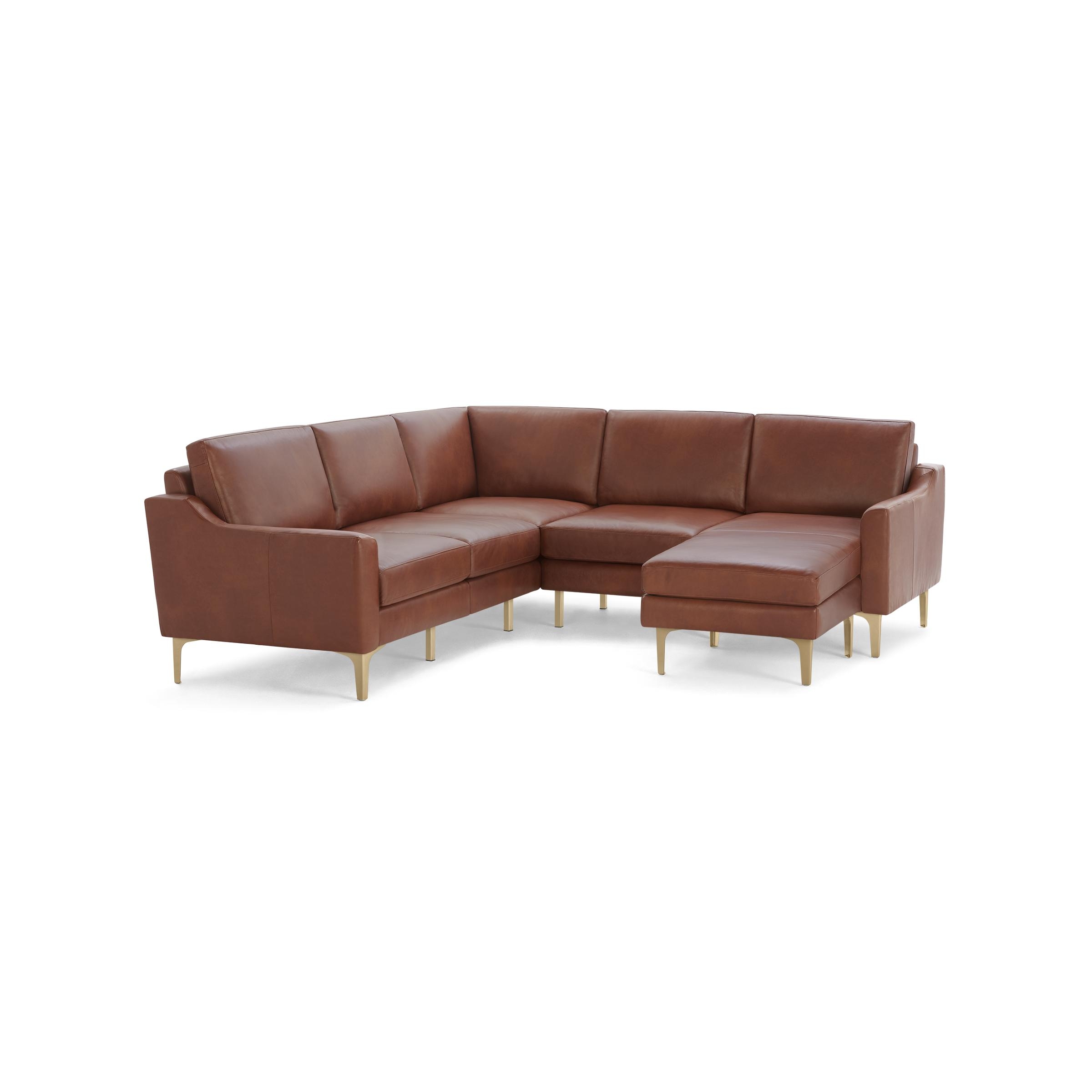 Nomad Leather 5-Seat Corner Sectional with Reversible Chaise - Chestnut - Top Grain Leather / Brass - Metal / Slope - Image 0