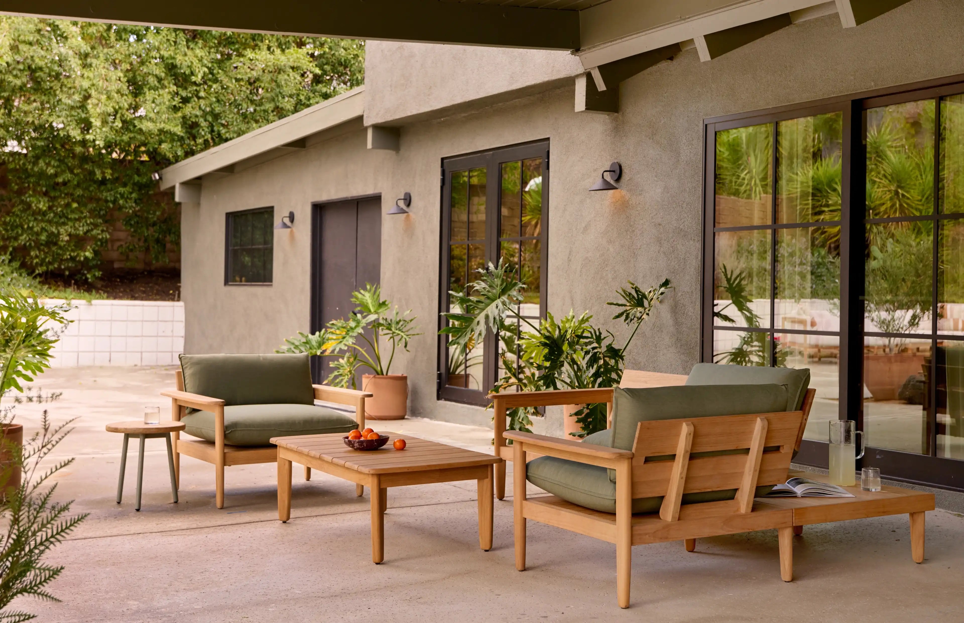 Dunes Teak Ottoman - Rosemary - All Weather Fabric - Image 1