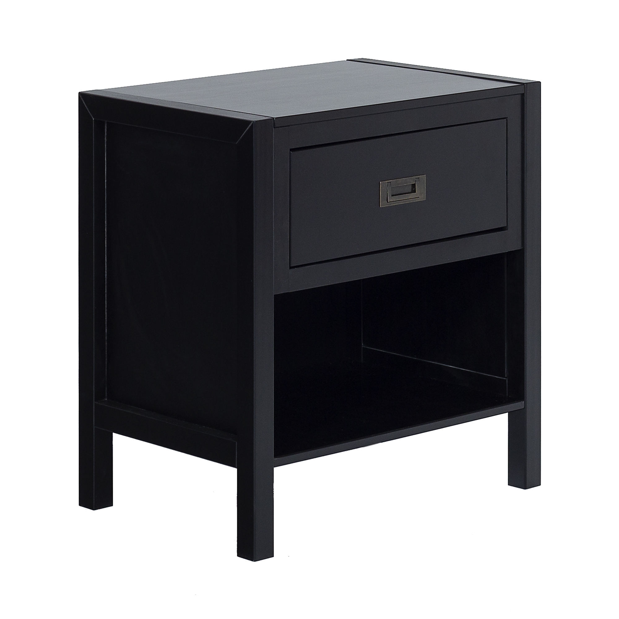 Lydia 1 Drawer Classic Solid Wood Nightstand - Black - Image 1