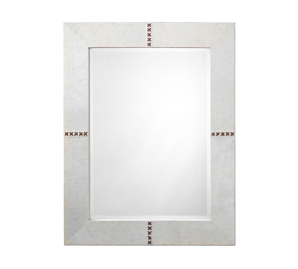 Aaden Leather Rectangular Wall Mirror, White Hide, 28" W X 36"H - Image 0