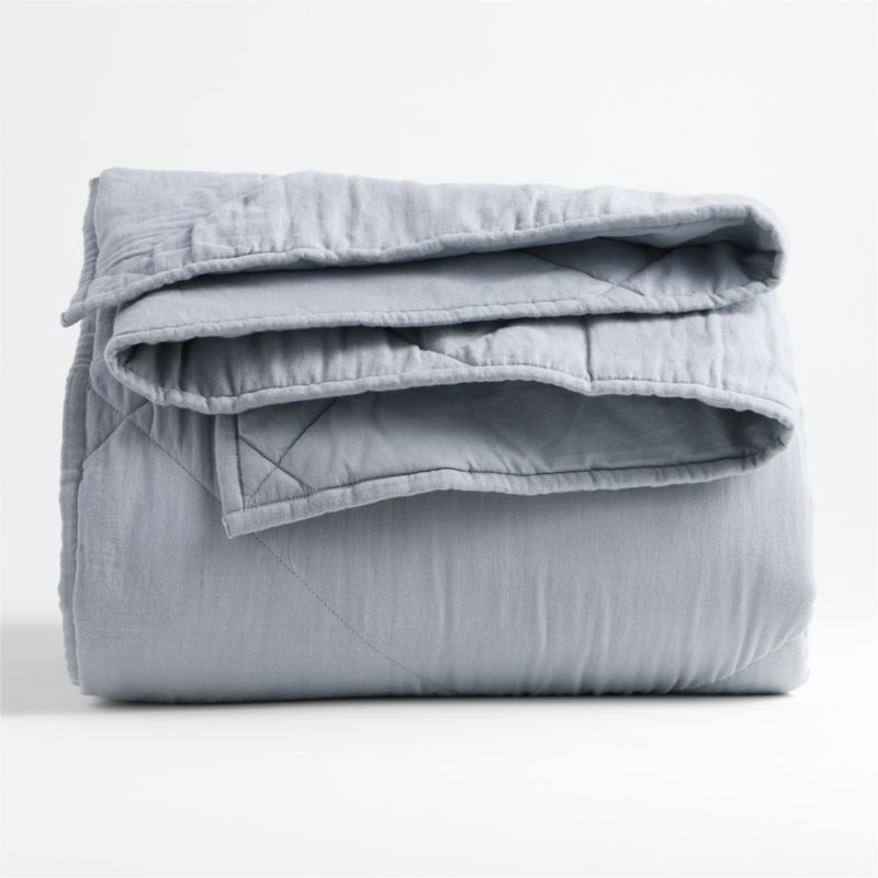 Supersoft Mist Blue Organic Cotton Gauze Kids Full/Queen Quilt - Image 1