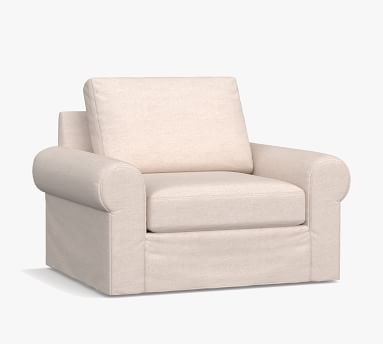 Big Sur Roll Arm Slipcovered Swivel Armchair, Down Blend Wrapped Cushions, Performance Chateau Basketweave Oatmeal - Image 1