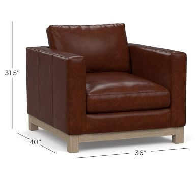 Jake Leather Armchair with Wood Legs, Down Blend Wrapped Cushions Churchfield Chocolate - Image 1
